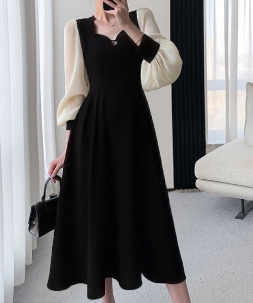 新品タグ付✨ ホッブスロンドン長袖 ロングワンピース シルク100% 36 セール】袖シフォン切り替えロングワンピース（ワンピース）｜SHEPP