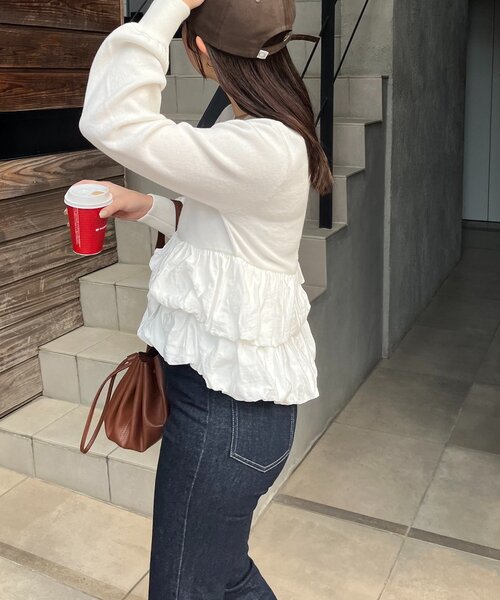 CAPRICIEUX LE'MAGE(カプリシューレマージュ)の「バルーンティアードプルオーバー(ニット/セーター・レディース・グレー/オフホワイト/ブラック・FREE)」の21枚目の写真