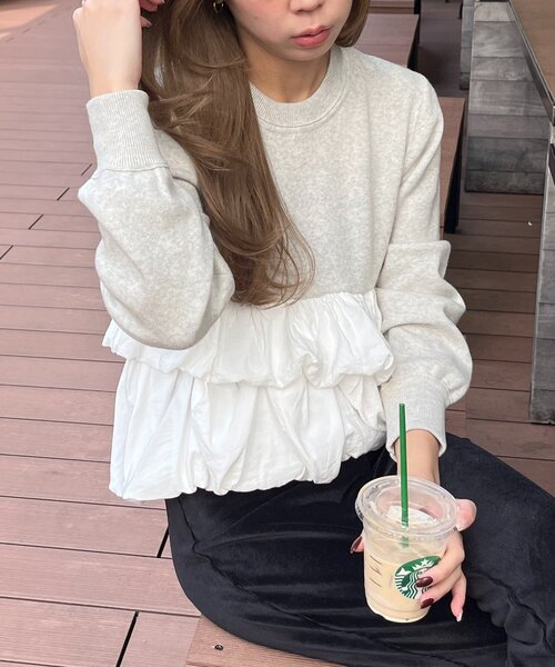 CAPRICIEUX LE'MAGE(カプリシューレマージュ)の「バルーンティアードプルオーバー(ニット/セーター・レディース・グレー/オフホワイト/ブラック・FREE)」の19枚目の写真