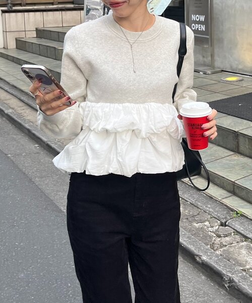 CAPRICIEUX LE'MAGE(カプリシューレマージュ)の「バルーンティアードプルオーバー(ニット/セーター・レディース・グレー/オフホワイト/ブラック・FREE)」の14枚目の写真