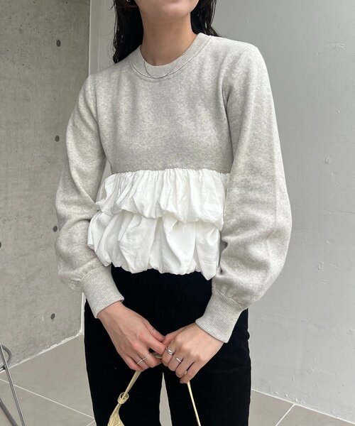 CAPRICIEUX LE'MAGE(カプリシューレマージュ)の「バルーンティアードプルオーバー(ニット/セーター・レディース・グレー/オフホワイト/ブラック・FREE)」の12枚目の写真