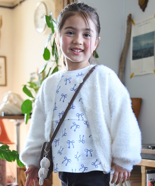 petit main LIEN（プティマインリアン）の「【親子リンク】シャギーニットカーディガン（カーディガン/ボレロ・レディース・チャコール/アイボリー/ライトピンク・F）」の6枚目の写真