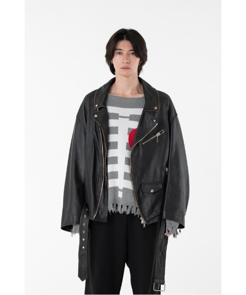 DISCOVERED(ディスカバード)の「LEATHER W RIDERS BLOUSON(ライダースジャケット・メンズ・ブラック・LARGE/SMALL)」の2枚目の写真