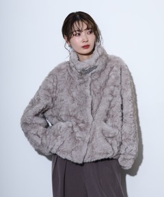 ブランド古着】ノーカラーフェイクファージャケット（ノーカラーコート