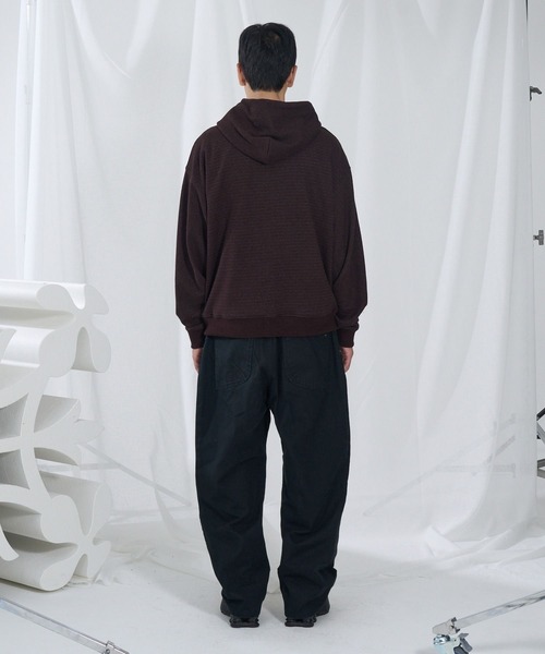 SLOWACID（スローアシッド）の「【UNISEX】SLOW ACID／ボーダーミックスフードジップアップ（パーカー・レディース・ネイビー/ブラウン・SMALL/MEDIUM）」の4枚目の写真