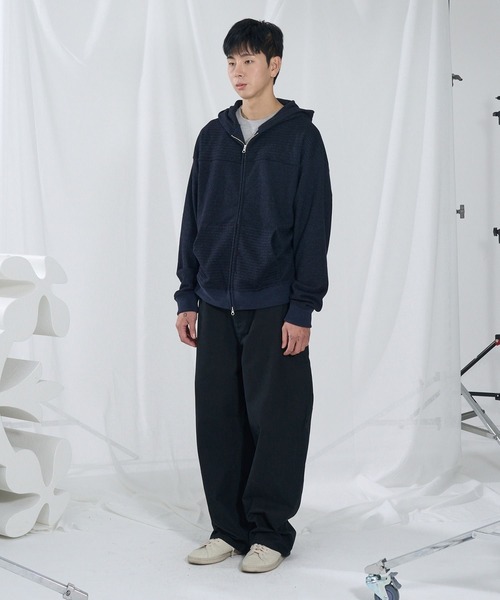 SLOWACID（スローアシッド）の「【UNISEX】SLOW ACID／ボーダーミックスフードジップアップ（パーカー・レディース・ネイビー/ブラウン・SMALL/MEDIUM）」の6枚目の写真