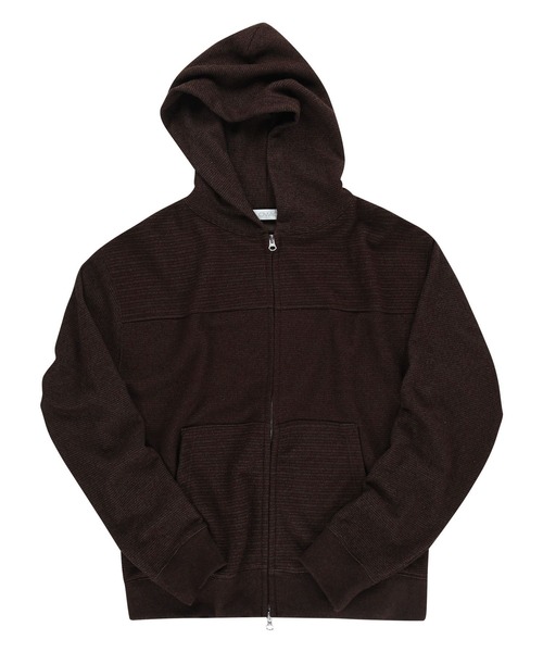 SLOWACID（スローアシッド）の「【UNISEX】SLOW ACID／ボーダーミックスフードジップアップ（パーカー・レディース・ネイビー/ブラウン・SMALL/MEDIUM）」の10枚目の写真