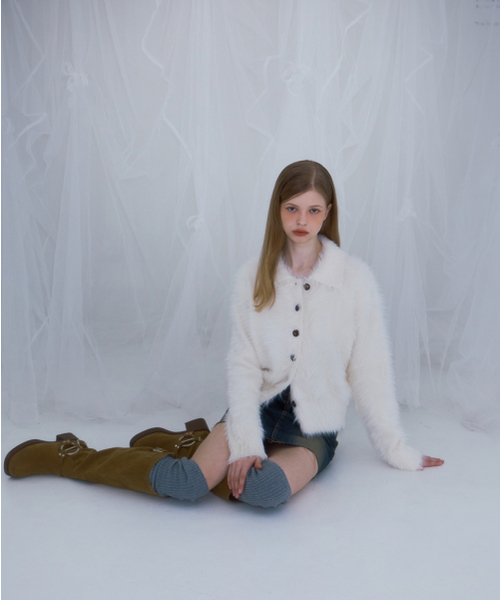 セール】Fur Collar Button Cardigan [Ivory]（カーディガン/ボレロ