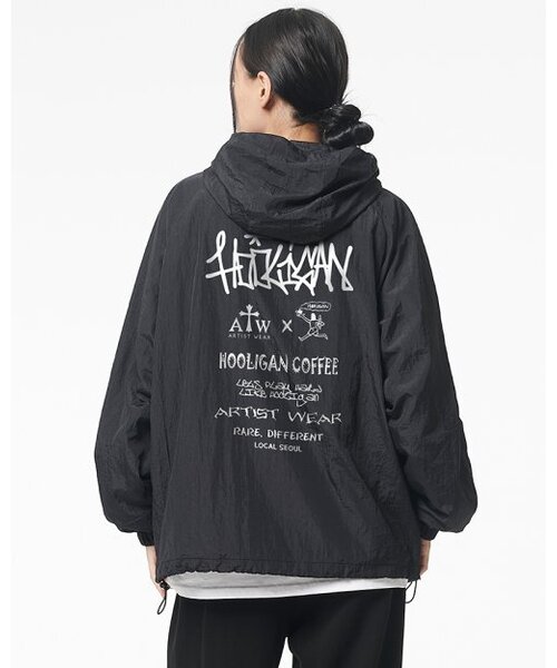 ARTISTWEAR（アーティストウェア）の「[ATW x HOOLIGAN] ローカルソウル フードパーカー（ナイロンジャケット・レディース・ブラック・2XL/LARGE/MEDIUM/X-LARGE）」の12枚目の写真