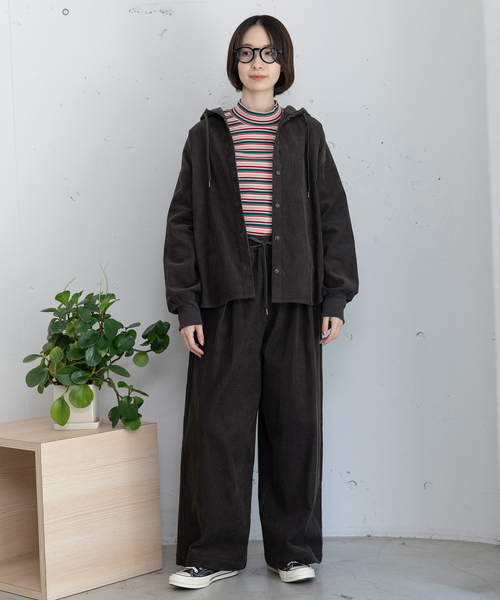 POU DOU DOU(プードゥドゥ)の「コーデュロイドロストイージーパンツ(その他パンツ・レディース・ダークグレー/キナリ・M)」の10枚目の写真