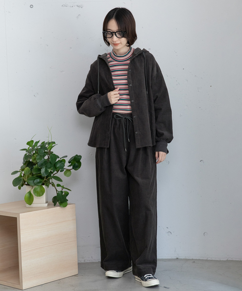 POU DOU DOU(プードゥドゥ)の「コーデュロイドロストイージーパンツ(その他パンツ・レディース・ダークグレー/キナリ・M)」の11枚目の写真