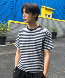 エッセンシャルストライプクロップTシャツ[ネイビーST]