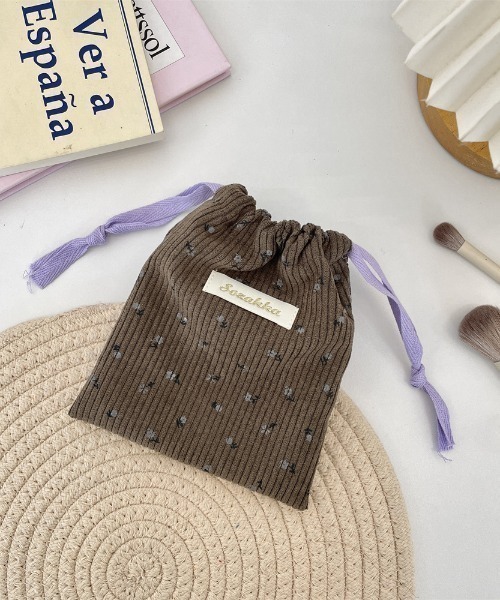 TONE SELECT GOODS（トーンセレクトグッズ）の「【urge select】小花柄 ナチュラルカラー コーデュロイ 巾着ポーチ（ポーチ・レディース・ホワイト/ブラウン/ピンク・FREE）」の2枚目の写真