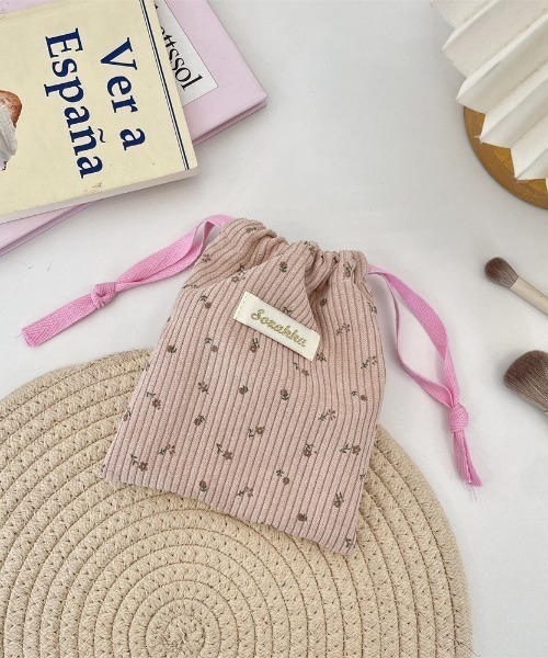 TONE SELECT GOODS（トーンセレクトグッズ）の「【urge select】小花柄 ナチュラルカラー コーデュロイ 巾着ポーチ（ポーチ・レディース・ホワイト/ブラウン/ピンク・FREE）」の3枚目の写真