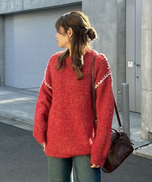 【美品✨】nagonstans ハンドステッチプルオーバーニット 刺繍 niko and（ニコアンド）の「ハンドステッチニットプルオーバー