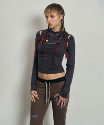 BADEE（ベディー）の「Cut-Out Shirring Hoodie Charcoal（パーカー）」