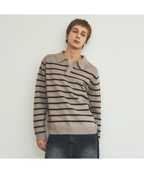 WEDNESDAY OASIS（ウェンズデーオアシス）の「オールウェイズストライプフレンチニット_3カラー(WC25-KN10)（ニット/セーター・メンズ・ベージュ/ブラック/ネイビー・LARGE/MEDIUM）」の2枚目の写真