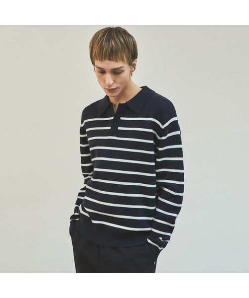 WEDNESDAY OASIS（ウェンズデーオアシス）の「オールウェイズストライプフレンチニット_3カラー(WC25-KN10)（ニット/セーター・メンズ・ベージュ/ブラック/ネイビー・LARGE/MEDIUM）」の3枚目の写真