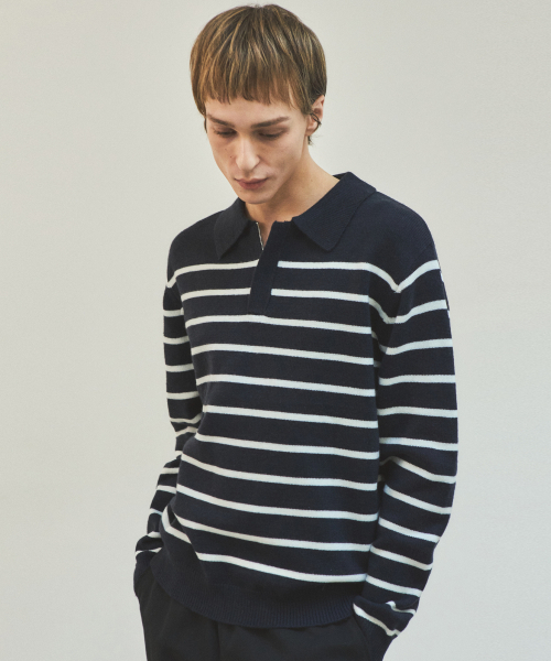 WEDNESDAY OASIS（ウェンズデーオアシス）の「オールウェイズストライプフレンチニット_3カラー(WC25-KN10)（ニット/セーター・メンズ・ベージュ/ブラック/ネイビー・LARGE/MEDIUM）」の5枚目の写真