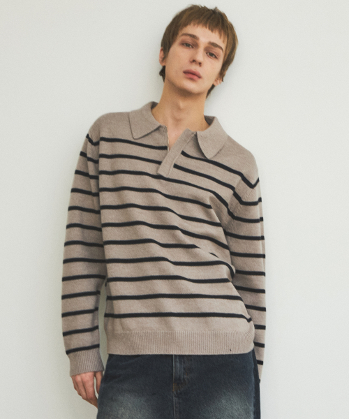 WEDNESDAY OASIS（ウェンズデーオアシス）の「オールウェイズストライプフレンチニット_3カラー(WC25-KN10)（ニット/セーター・メンズ・ベージュ/ブラック/ネイビー・LARGE/MEDIUM）」の6枚目の写真