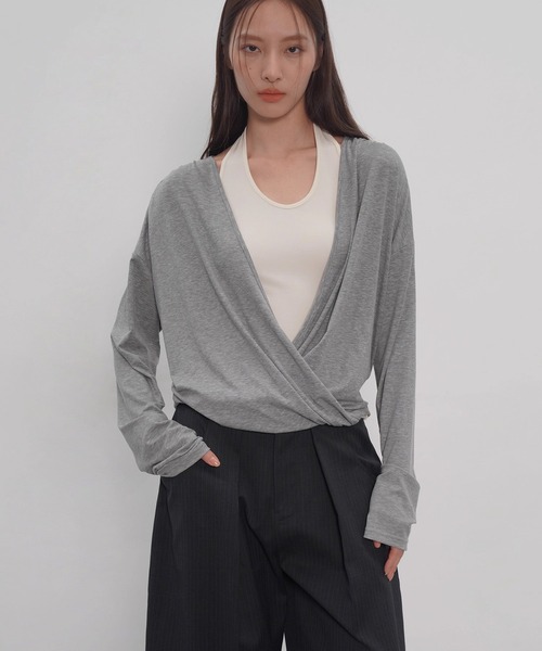 EIGHTHMONTH(エイスマンス)の「クロスドレープレイヤードトップス EM25a150【EIGHTHMONTH】(Tシャツ/カットソー・レディース・ブラウン/グレー・M/S)」の10枚目の写真