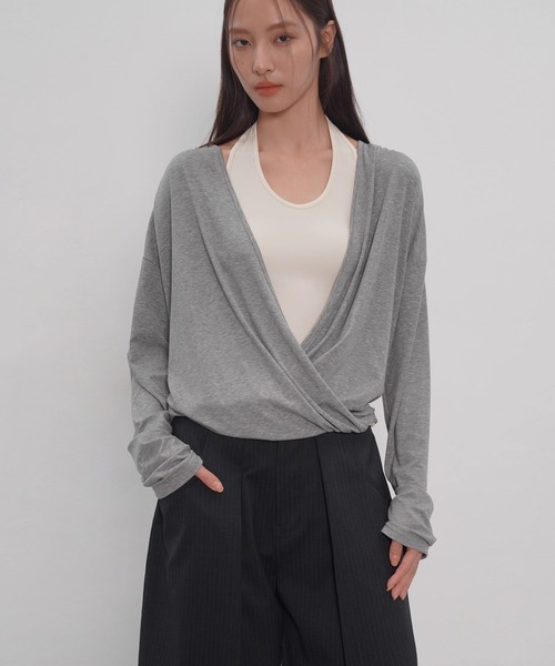 EIGHTHMONTH(エイスマンス)の「クロスドレープレイヤードトップス EM25a150【EIGHTHMONTH】(Tシャツ/カットソー・レディース・ブラウン/グレー・M/S)」の12枚目の写真