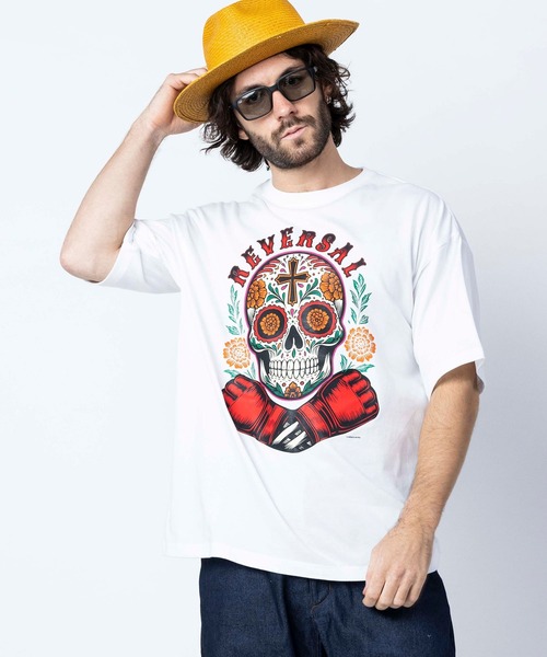 reversal.dogi.design.works(リバーサル・ドーギ・デザイン・ワークス)の「<reversal/リバーサル>CALAVERA OVER SIZE COTTON TEE(Tシャツ/カットソー・メンズ・ブラック/ホワイト・X-LARGE/MEDIUM/LARGE/XX-LARGE)」の1枚目の写真
