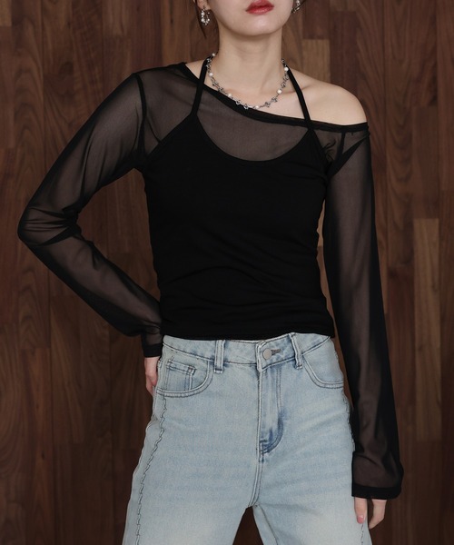 J by blue（ジェイバイブルー）の「ホルターネックレイヤードシアートップス（Tシャツ/カットソー・レディース・チャコールグレー/ブラック・MEDIUM）」の10枚目の写真