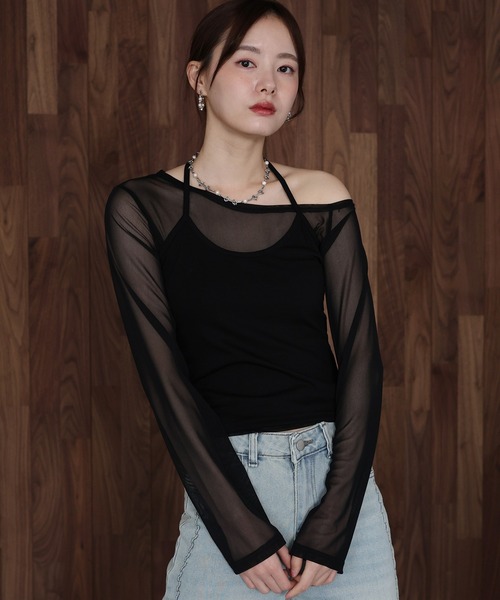 J by blue（ジェイバイブルー）の「ホルターネックレイヤードシアートップス（Tシャツ/カットソー・レディース・チャコールグレー/ブラック・MEDIUM）」の11枚目の写真