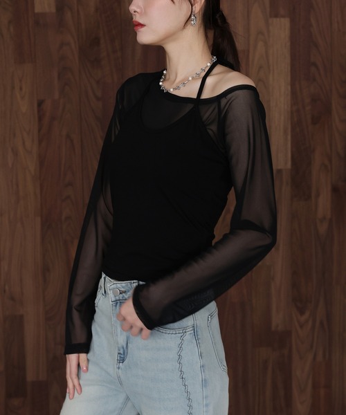 J by blue（ジェイバイブルー）の「ホルターネックレイヤードシアートップス（Tシャツ/カットソー・レディース・チャコールグレー/ブラック・MEDIUM）」の13枚目の写真