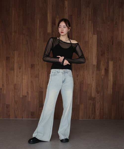 J by blue（ジェイバイブルー）の「ホルターネックレイヤードシアートップス（Tシャツ/カットソー・レディース・チャコールグレー/ブラック・MEDIUM）」の15枚目の写真