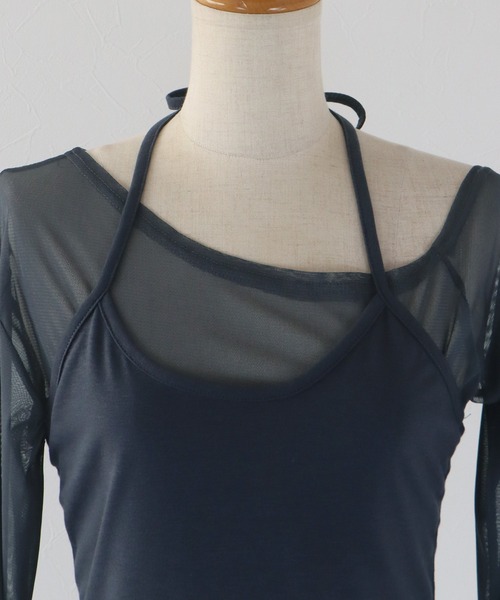 J by blue（ジェイバイブルー）の「ホルターネックレイヤードシアートップス（Tシャツ/カットソー・レディース・チャコールグレー/ブラック・MEDIUM）」の18枚目の写真