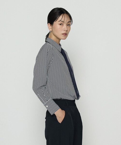 COMME CA（コムサ）の「〔 TALLサイズ 〕 デシンストライププリント ボウタイシャツ（シャツ/ブラウス・レディース・グレー・15号）」の7枚目の写真
