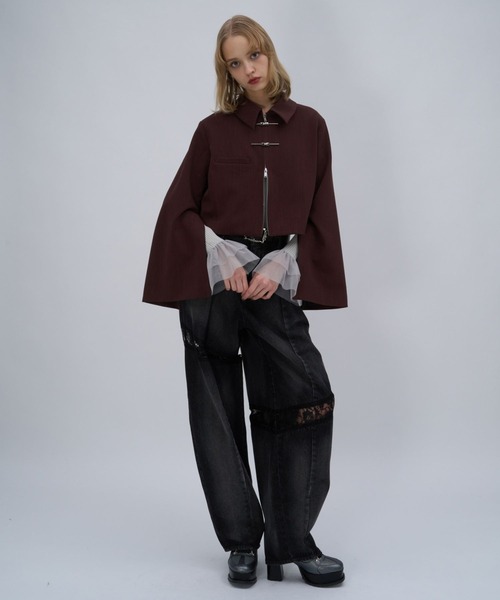 HARE（ハレ）の「ソデチュールレイヤータイトニットトップス(HARE)（ニット/セーター・レディース・ブラック/ライトグレー/パープル・FREE）」の4枚目の写真