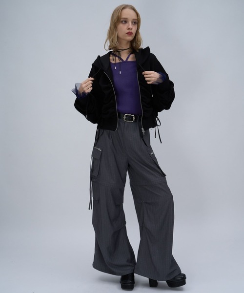 HARE（ハレ）の「ソデチュールレイヤータイトニットトップス(HARE)（ニット/セーター・レディース・ブラック/ライトグレー/パープル・FREE）」の5枚目の写真