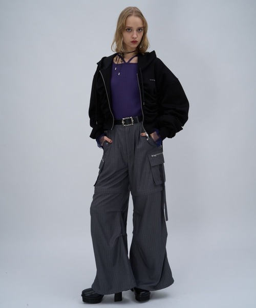 HARE（ハレ）の「ソデチュールレイヤータイトニットトップス(HARE)（ニット/セーター・レディース・ブラック/ライトグレー/パープル・FREE）」の6枚目の写真