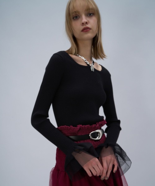 HARE（ハレ）の「ソデチュールレイヤータイトニットトップス(HARE)（ニット/セーター・レディース・ブラック/ライトグレー/パープル・FREE）」の9枚目の写真