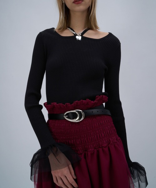 HARE（ハレ）の「ソデチュールレイヤータイトニットトップス(HARE)（ニット/セーター・レディース・ブラック/ライトグレー/パープル・FREE）」の12枚目の写真