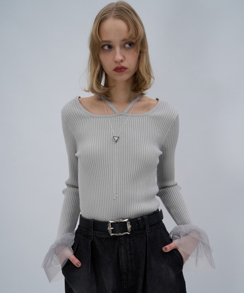 HARE（ハレ）の「ソデチュールレイヤータイトニットトップス(HARE)（ニット/セーター・レディース・ブラック/ライトグレー/パープル・FREE）」の14枚目の写真