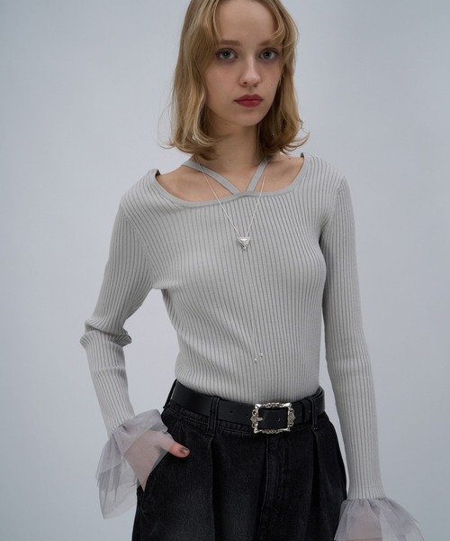 HARE（ハレ）の「ソデチュールレイヤータイトニットトップス(HARE)（ニット/セーター・レディース・ブラック/ライトグレー/パープル・FREE）」の15枚目の写真