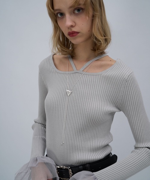 HARE（ハレ）の「ソデチュールレイヤータイトニットトップス(HARE)（ニット/セーター・レディース・ブラック/ライトグレー/パープル・FREE）」の16枚目の写真