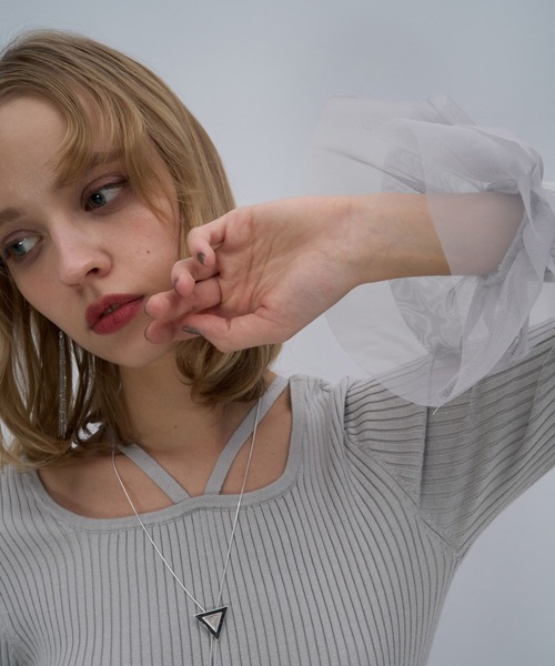 HARE（ハレ）の「ソデチュールレイヤータイトニットトップス(HARE)（ニット/セーター・レディース・ブラック/ライトグレー/パープル・FREE）」の18枚目の写真