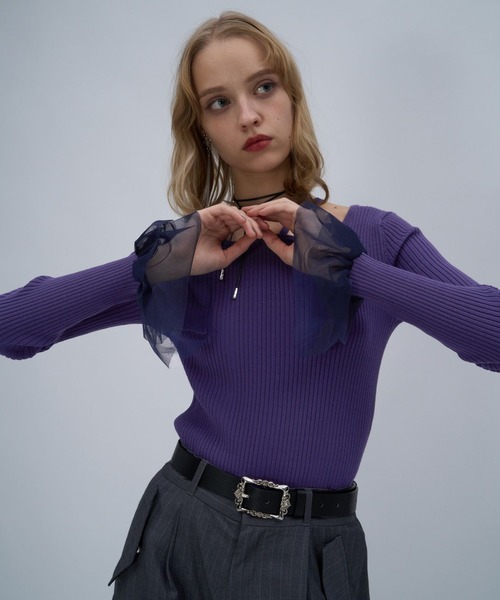 HARE（ハレ）の「ソデチュールレイヤータイトニットトップス(HARE)（ニット/セーター・レディース・ブラック/ライトグレー/パープル・FREE）」の19枚目の写真