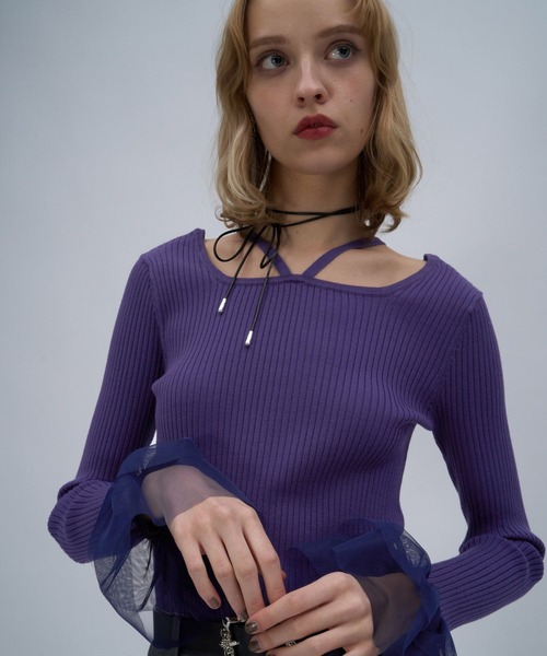 HARE（ハレ）の「ソデチュールレイヤータイトニットトップス(HARE)（ニット/セーター・レディース・ブラック/ライトグレー/パープル・FREE）」の21枚目の写真