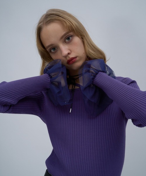 HARE（ハレ）の「ソデチュールレイヤータイトニットトップス(HARE)（ニット/セーター・レディース・ブラック/ライトグレー/パープル・FREE）」の22枚目の写真