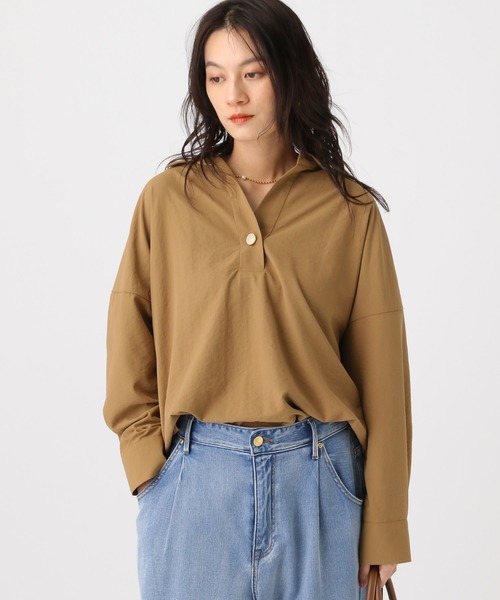 Elura(エルーラ)の「アイロンいらずスキッパーシャツ/634736(シャツ/ブラウス・レディース・キャメル/ダークブラウン/ブラウン/ライトピンク/ライトブルー/オフホワイト・FREE)」の5枚目の写真