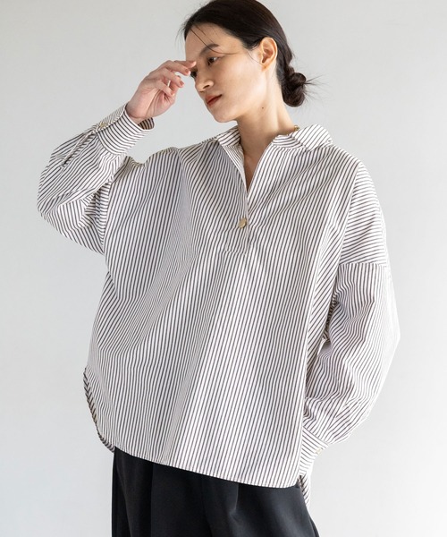 Elura(エルーラ)の「アイロンいらずスキッパーシャツ/634736(シャツ/ブラウス・レディース・キャメル/ダークブラウン/ブラウン/ライトピンク/ライトブルー/オフホワイト・FREE)」の4枚目の写真