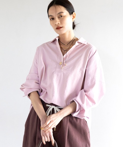 Elura(エルーラ)の「アイロンいらずスキッパーシャツ/634736(シャツ/ブラウス・レディース・キャメル/ダークブラウン/ブラウン/ライトピンク/ライトブルー/オフホワイト・FREE)」の7枚目の写真