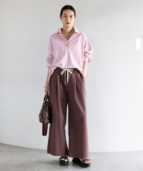 Elura(エルーラ)の「アイロンいらずスキッパーシャツ/634736(シャツ/ブラウス・レディース・キャメル/ダークブラウン/ブラウン/ライトピンク/ライトブルー/オフホワイト・FREE)」の10枚目の写真