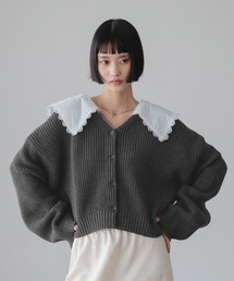 LOWRYS FARM | レースカラーニットカーディガン　 646619(カーディガン/ボレロ)